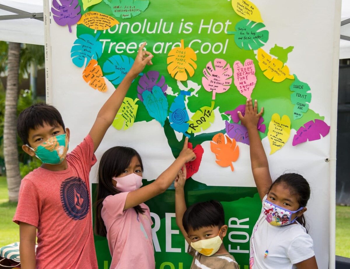 Children in front of a nature display
