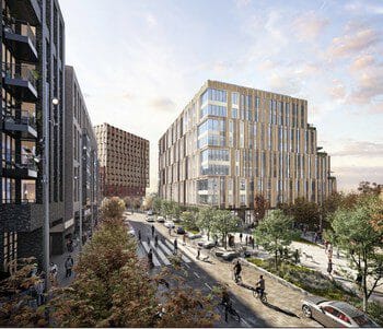 New Residential Buildings in Downtown Columbia’s Lakefront North neighborhood, conceptual rendering, view from Wincopin Circle. Provided by Handel Architects. New Residential Buildings in Downtown Columbia’s Lakefront North neighborhood, conceptual rendering, view from Wincopin Circle. Provided by Handel Architects.